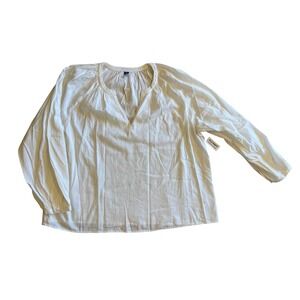 Old Navy Tectured Sea Salt White Dobby Split Neck Blouse Top XL NEW Boho Peasant